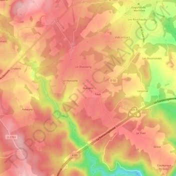 Bussière topographic map, elevation, terrain
