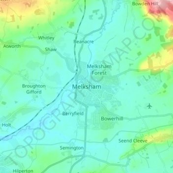 Melksham topographic map, elevation, terrain