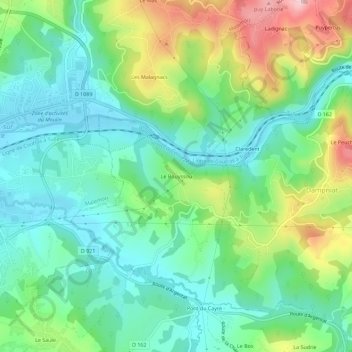 Le Bouyssou topographic map, elevation, terrain