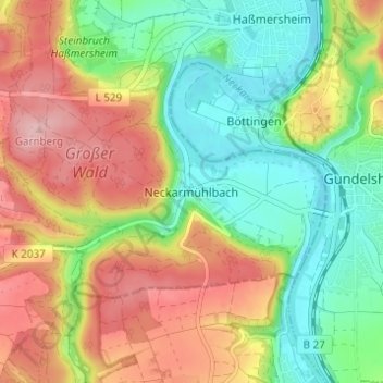 Neckarmühlbach topographic map, elevation, terrain