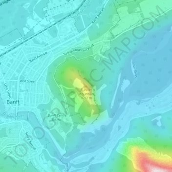 Tunnel Mountain topographic map, elevation, terrain