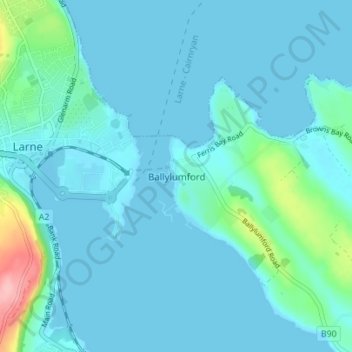 Ballylumford topographic map, elevation, terrain