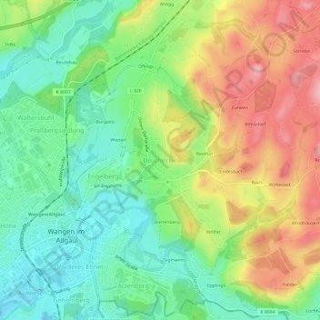 Deuchelried topographic map, elevation, terrain