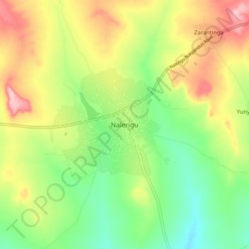 Nalerigu topographic map, elevation, terrain