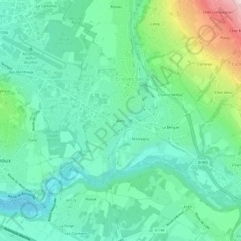 Borly topographic map, elevation, terrain