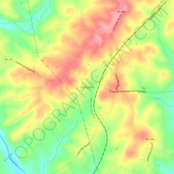 Evington topographic map, elevation, terrain