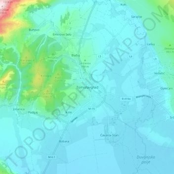 Tomislavgrad topographic map, elevation, terrain