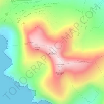 Gluggarnir topographic map, elevation, terrain