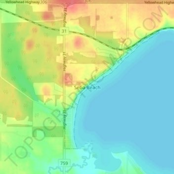 Seba Beach topographic map, elevation, terrain