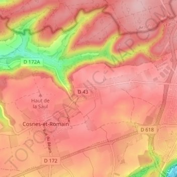 Romain topographic map, elevation, terrain