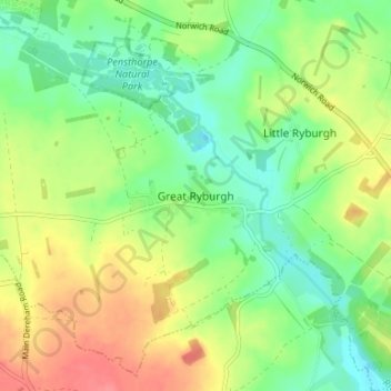 Great Ryburgh topographic map, elevation, terrain
