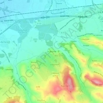 Les Bataries topographic map, elevation, terrain
