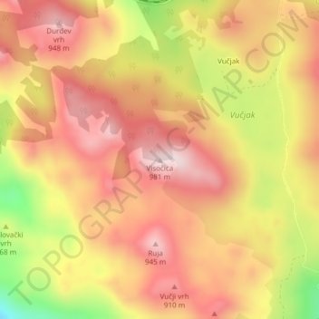 Visočica topographic map, elevation, terrain
