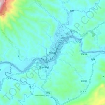 Liye topographic map, elevation, terrain
