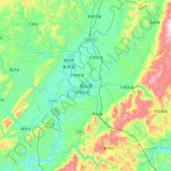 龙山县 topographic map, elevation, terrain