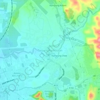 Tanjung Rambutan topographic map, elevation, terrain