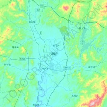 Xingguo topographic map, elevation, terrain