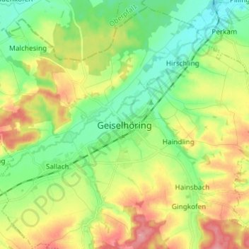 Geiselhöring topographic map, elevation, terrain
