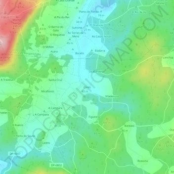 Cores topographic map, elevation, terrain