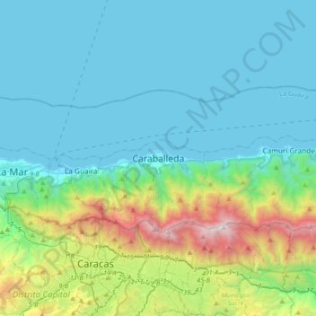 Caraballeda topographic map, elevation, terrain