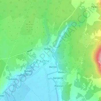 Izvor Cetine topographic map, elevation, terrain
