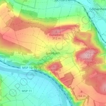 Gambach topographic map, elevation, terrain
