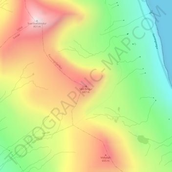 Skerðingur topographic map, elevation, terrain