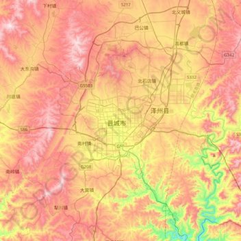 Jincheng topographic map, elevation, terrain