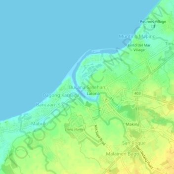 Bucana Sasahan topographic map, elevation, terrain