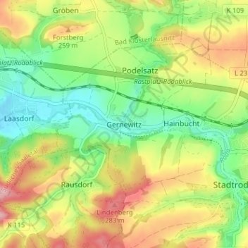 Gernewitz topographic map, elevation, terrain