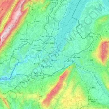 Genève topographic map, elevation, terrain