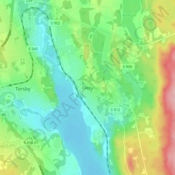Oleby topographic map, elevation, terrain