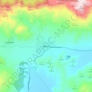 Ağlasun topographic map, elevation, terrain