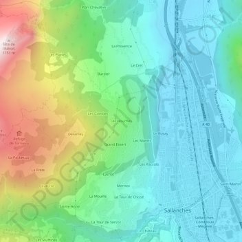 Les Houches topographic map, elevation, terrain