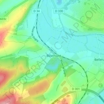 Billemont topographic map, elevation, terrain