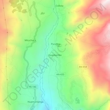 Huaritambo topographic map, elevation, terrain