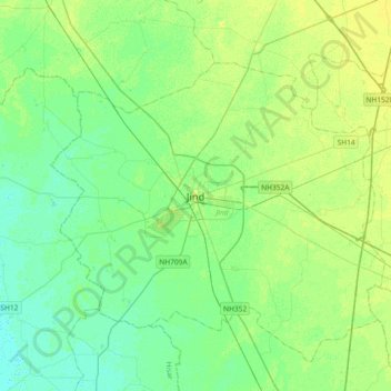 Jind topographic map, elevation, terrain