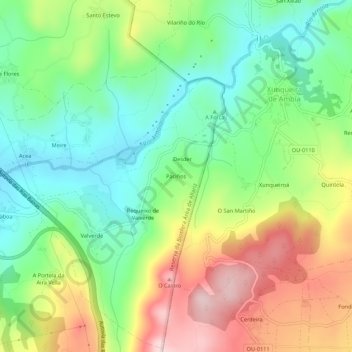Paciños topographic map, elevation, terrain