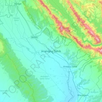 Anandpur Sahib topographic map, elevation, terrain