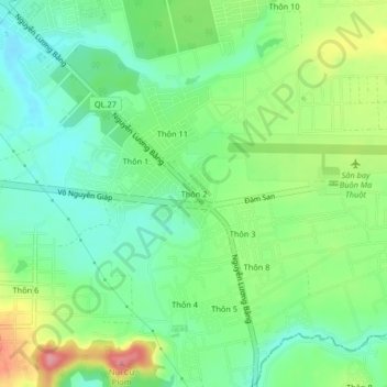 Thôn 2 topographic map, elevation, terrain