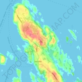 Birkeland topographic map, elevation, terrain