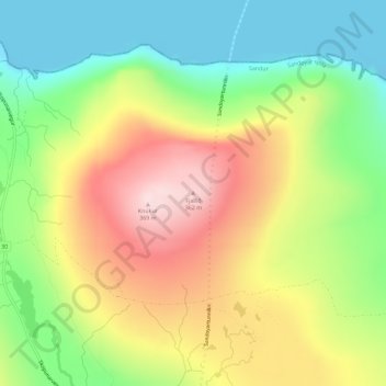 Fjallið topographic map, elevation, terrain