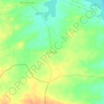 Indawar topographic map, elevation, terrain