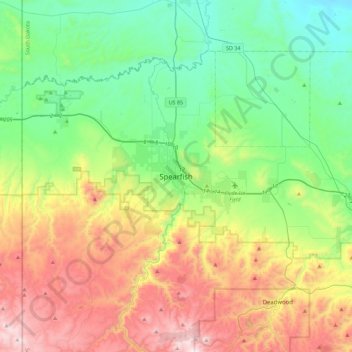 Spearfish topographic map, elevation, terrain