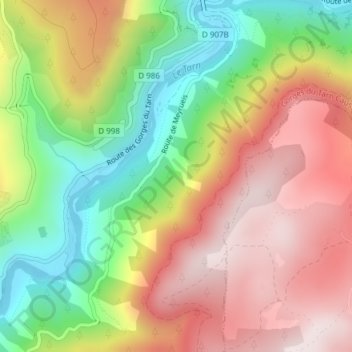 Gorges du Tarn topographic map, elevation, terrain