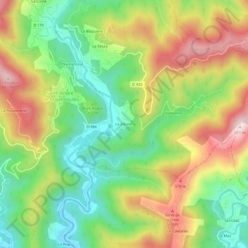 Le Villaret topographic map, elevation, terrain