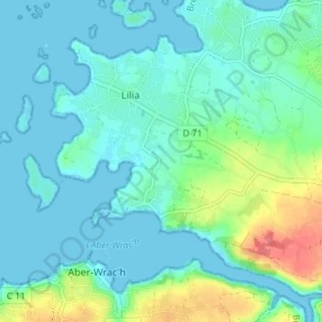 Kerougoun topographic map, elevation, terrain