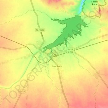 Dhari topographic map, elevation, terrain
