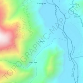 Chinchi topographic map, elevation, terrain
