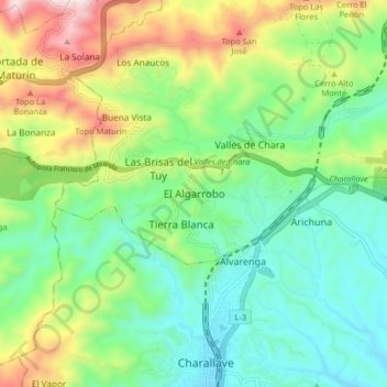 El Algarrobo topographic map, elevation, terrain